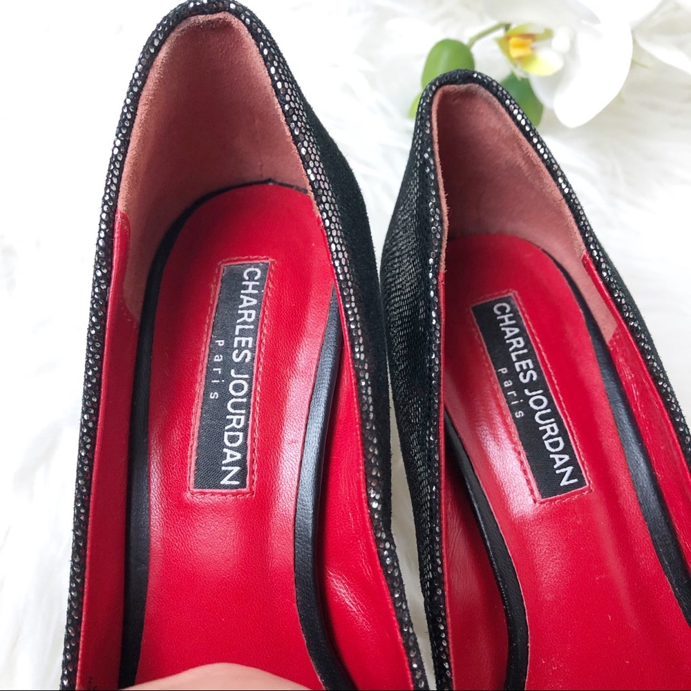 Charles Jourdan Clare Metallic Black Stilettos - Picture 2 of 14